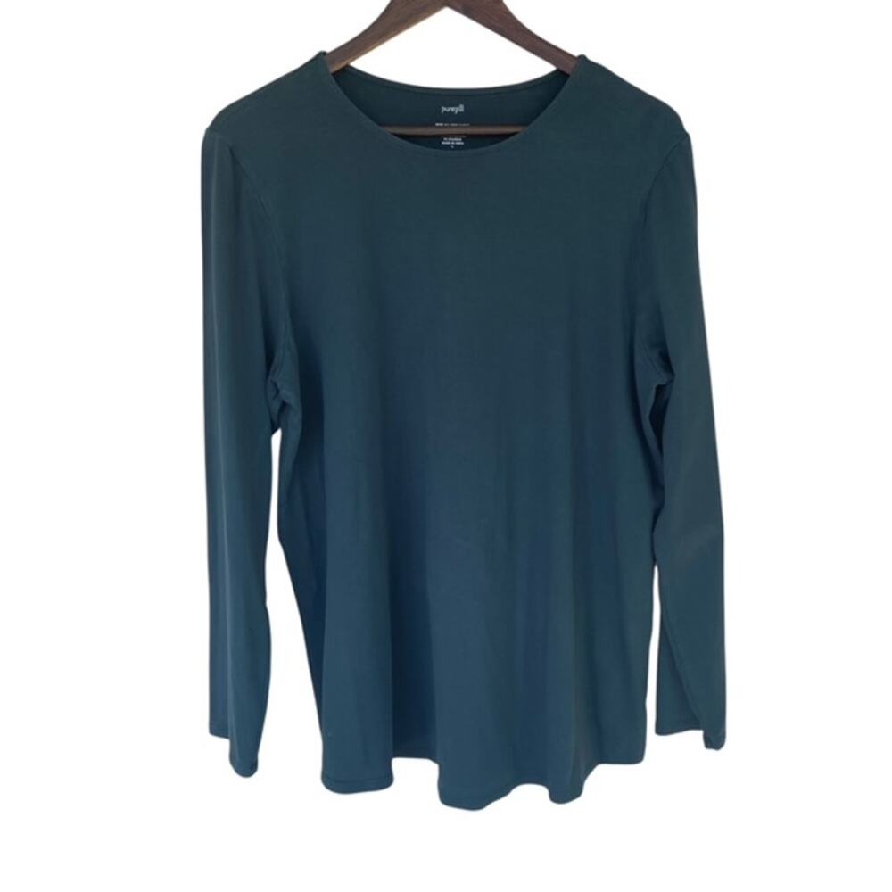 J. Jill Pure Jill Dark Green Long Sleeve Shirt Tail Tee - Large